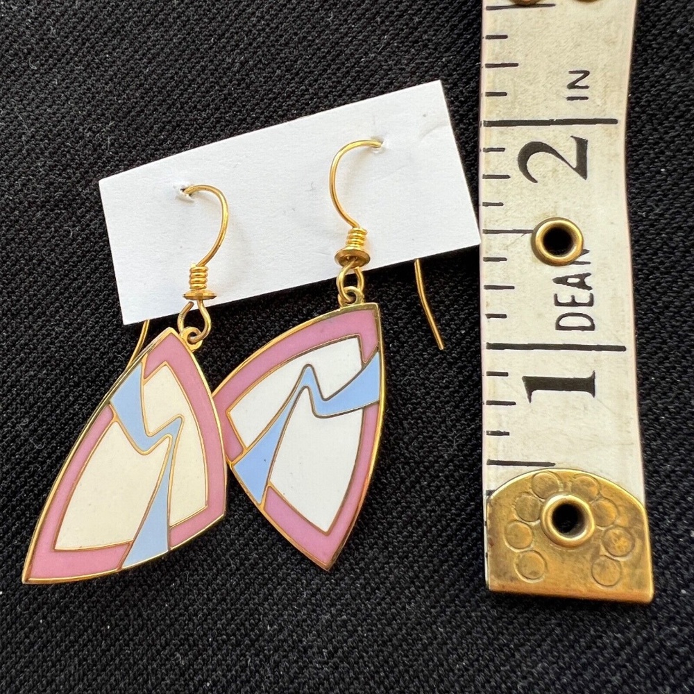 Pierced Earrngs Roccoco "Abstract Ribbon" Enamel Purple Blue Cream - Picture 4 of 4